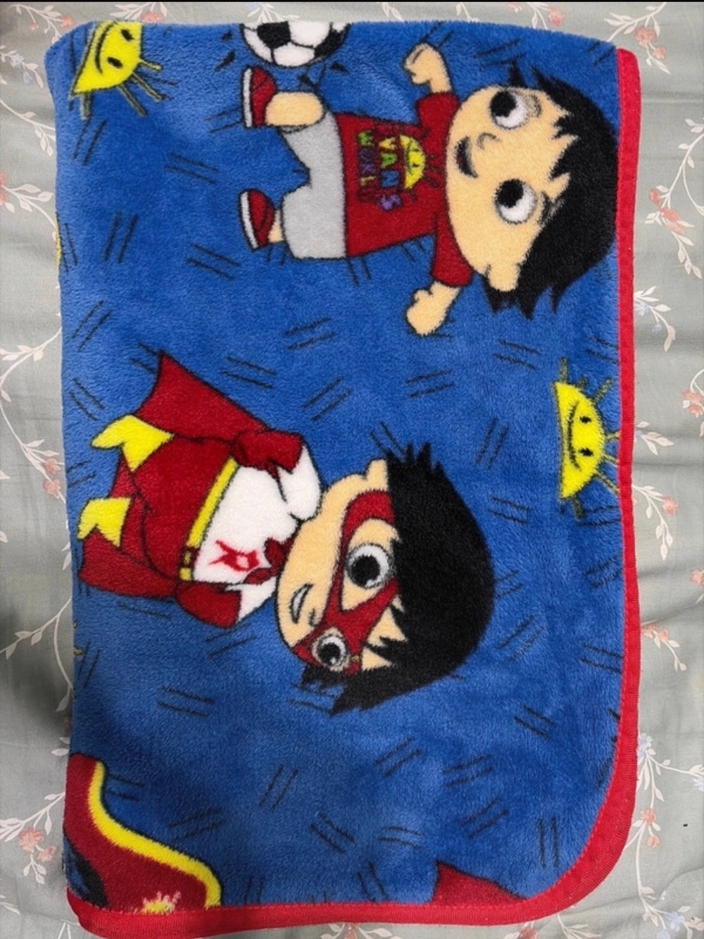 Kids Ryan’s world Throw Blanket with Red Trim